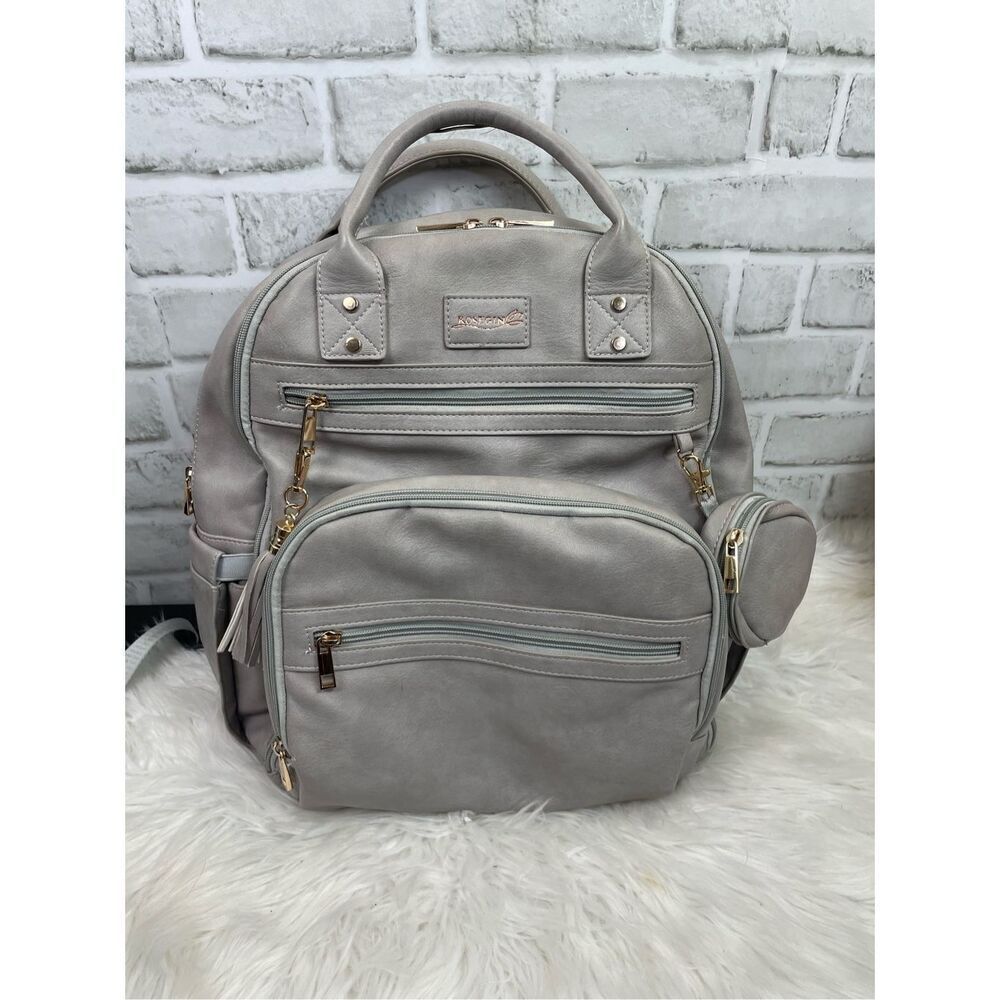 ROSEGIN Vegan Premium Leather Diaper Bag Backpack for Boy Girl Gray